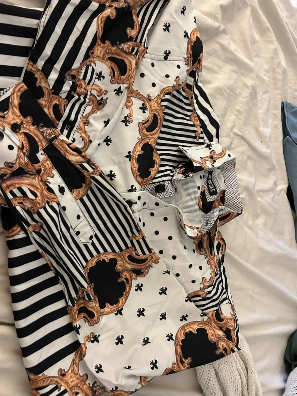 Designer inspired Baroque Black & White Printed Button-Up Shirt